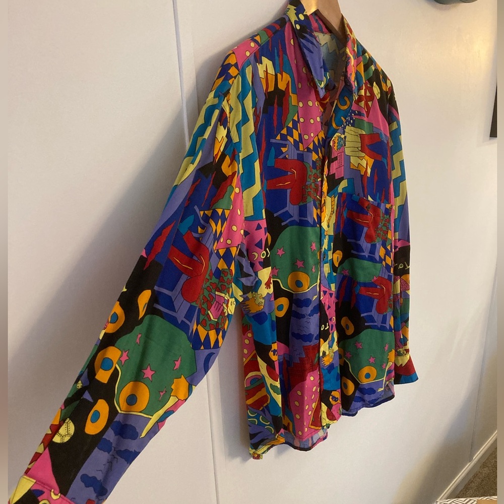 Vintage 80’s Esprit Pop Art Novelty Faces Colorful New Wave Shirt Size L Rare - Picture 5 of 11